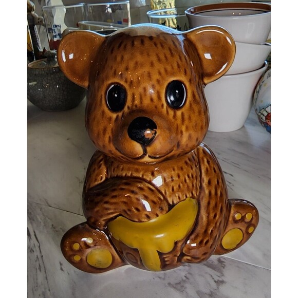 Vintage Ceramic Teddy Bear Honey Jar Pot Cute Brown Honeybear with Lid No Chips - Picture 1 of 8